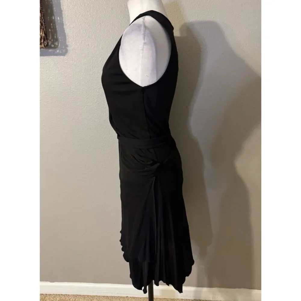 DVF Diane Von Furstenberg Wrap Dress 8 Black Sleeveless Dropped Waist Tie